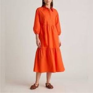 Quince Women’s 100% Organic Cotton Poplin Midi Tunic Dress Size Small Orange